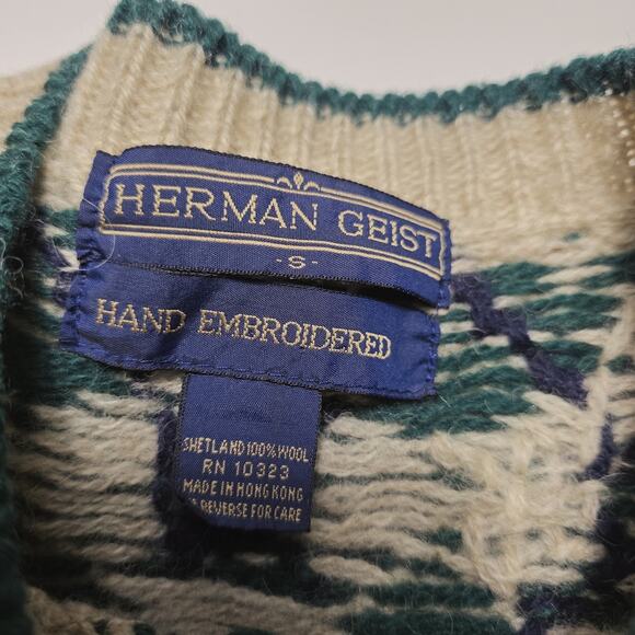 Vintage Herman Geist Women's Cardigan Sweater Small Hand Embroidered 100% Wool - Picture 3 of 6